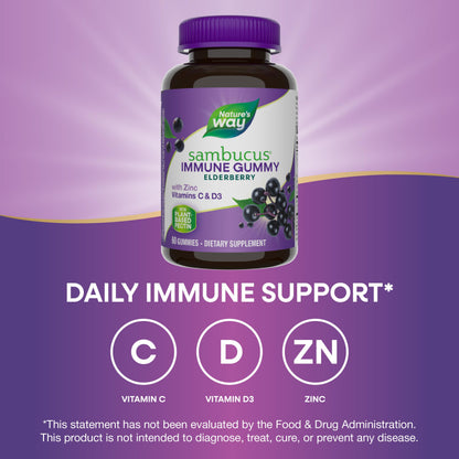 Nature's Way Sambucus Elderberry Immune Gummies for Kids, Immune Support Gummies*, with Black Elderberry Extract, Vitamin C and Zinc, 60 Gummies (Packaging May Vary) - Nirvana Guru