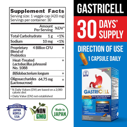 LABO Nutrition GASTRICELL - Acid Reflux, Heartburn, Recurring Gastric Discomfort, Natural Defence Against Gastric Distress 30 Capsules Nirvana Guru
