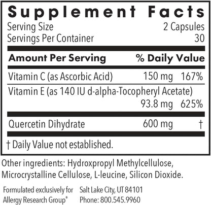 Allergy Research Group Quercetin 300 Dietary Supplement - Immune Support, Stabilized with Antioxidants, Bioflavonoid, Mast Cell, Hypoallergenic, Delayed-Release, Vegetarian Capsules - 60 Count Nirvana Guru