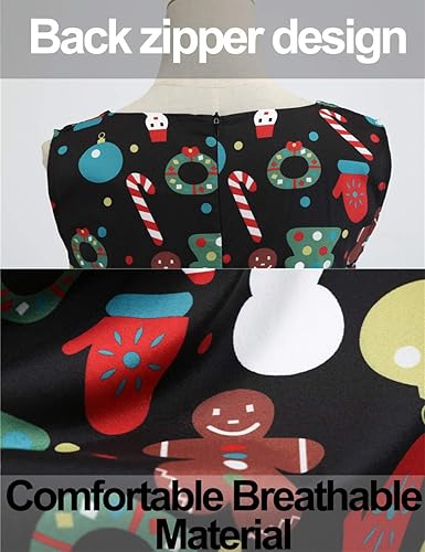 Christmas Dresses for Women Vintage Sleeveless Cocktail Dress Christmas Tree Santa Snow Printed Xmas Party Swing Dress nirvanaguru