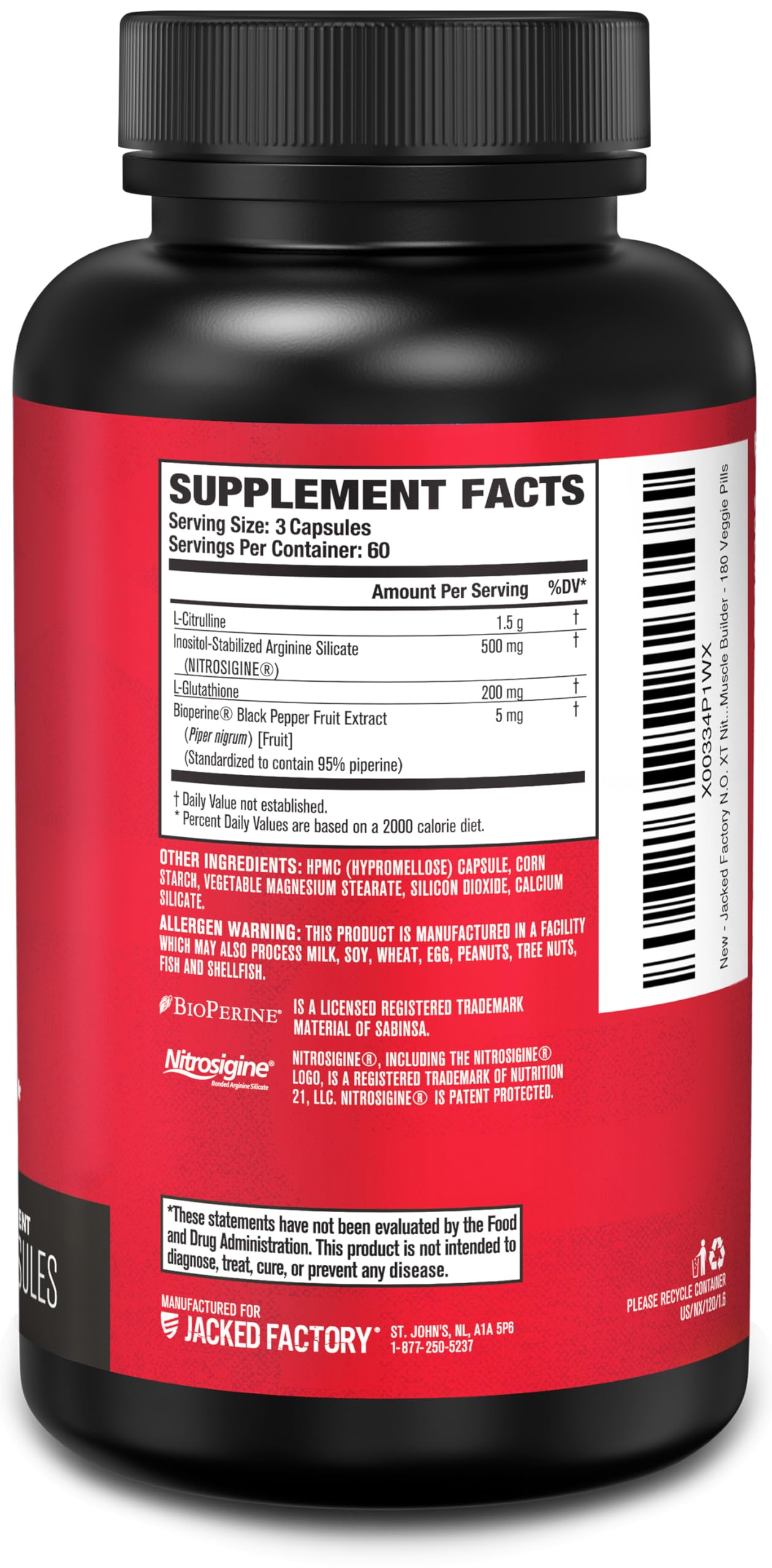 Jacked Factory N.O. XT Nitric Oxide Supplements for Men w/Nitrosigine L Arginine L Citrulline Supplement for Muscle Pumps & Vascularity - Pre Workout Nitric Oxide Booster & Muscle Builder - 90 Caps Nirvana Guru