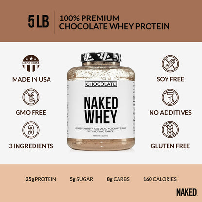 NAKED Whey Vanilla Protein Powder - Only 3 Ingredients - Grass Fed Whey Protein Powder, Vanilla Flavor, and Organic Coconut Sugar, No GMO, No Soy, and Gluten Free - 24 Servings