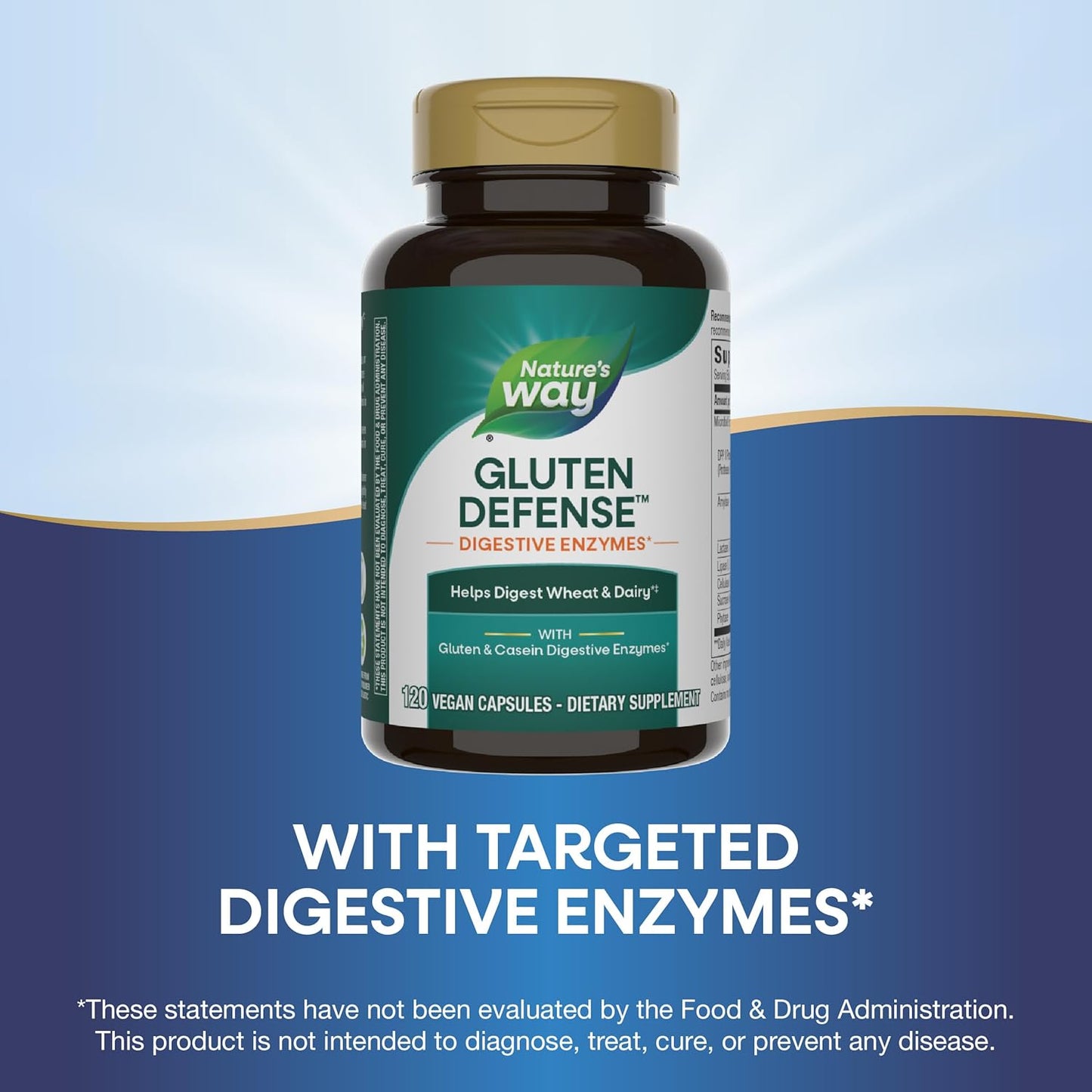Nature's Way Gluten Defense Digestive Enzymes*, Helps Digest Wheat and Dairy(1), Gluten and Casein Digestive Enzymes*, 120 Vegan Capsules (Packaging May Vary) - Nirvana Guru