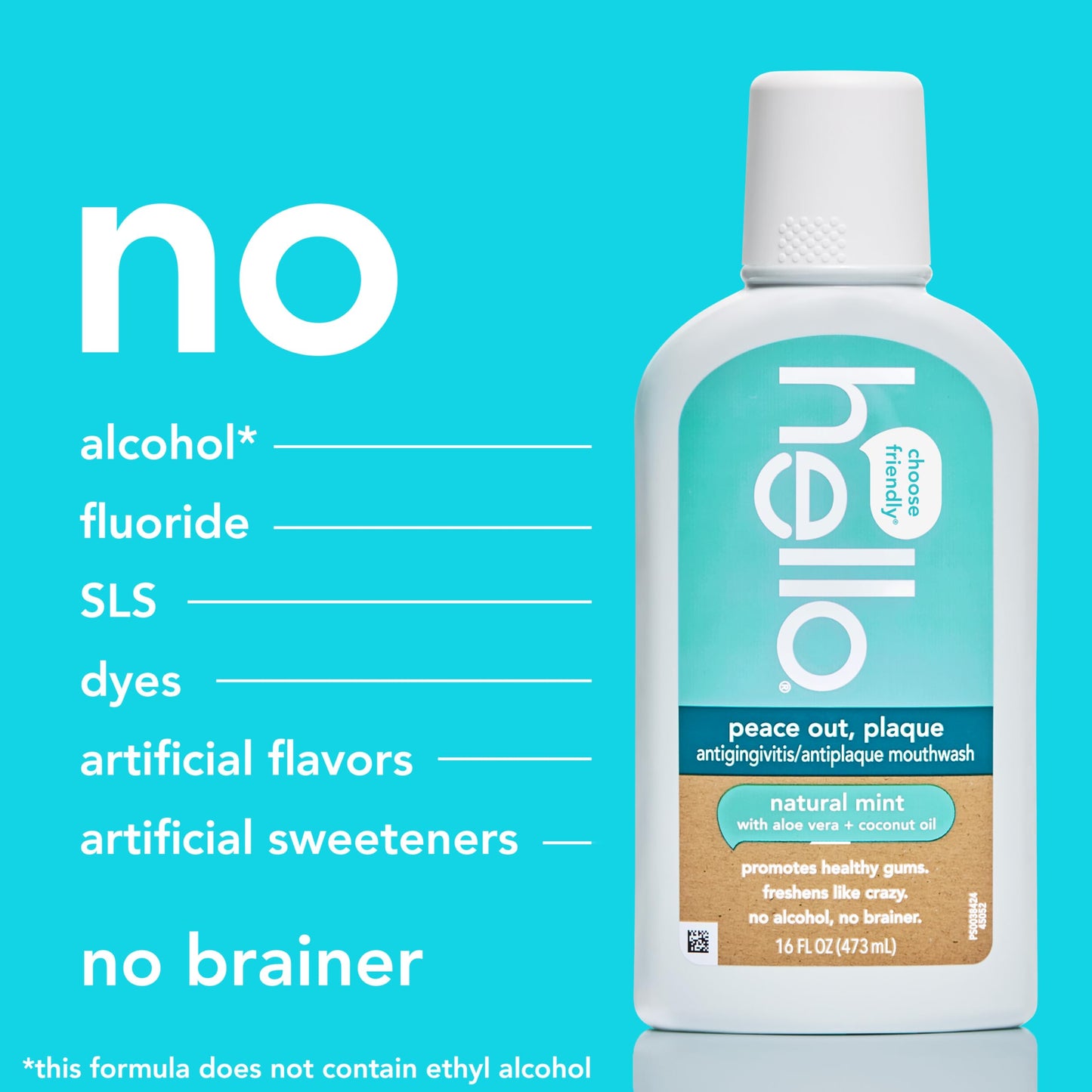 Hello Peace Out Plaque, Antigingivitis Alcohol Free Mouthwash, Natural Mint with Aloe Vera and Coconut Oil, Fluoride Free, Vegan, SLS Free and Gluten Free, 16 Ounce (Pack of 3) Nirvana Guru