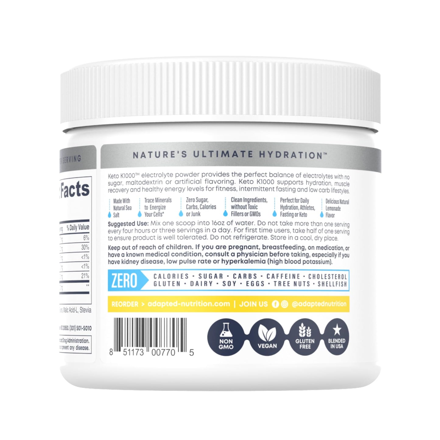 Hi-Lyte Keto K1000 Electrolyte Powder | Raspberry Lemon | Hydration Supplement Drink Mix | Boost Energy & Beat Leg Cramps | No Sugar, No Maltodextrin | 50 Servings