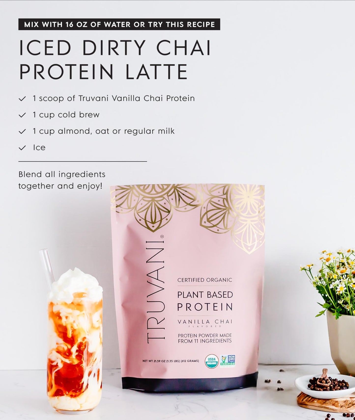 Truvani Vegan Protein Powder | Vanilla | 20g Organic Plant Based Protein | 18 Servings | Keto | Gluten & Dairy Free | Low Carb | No Added Sugar