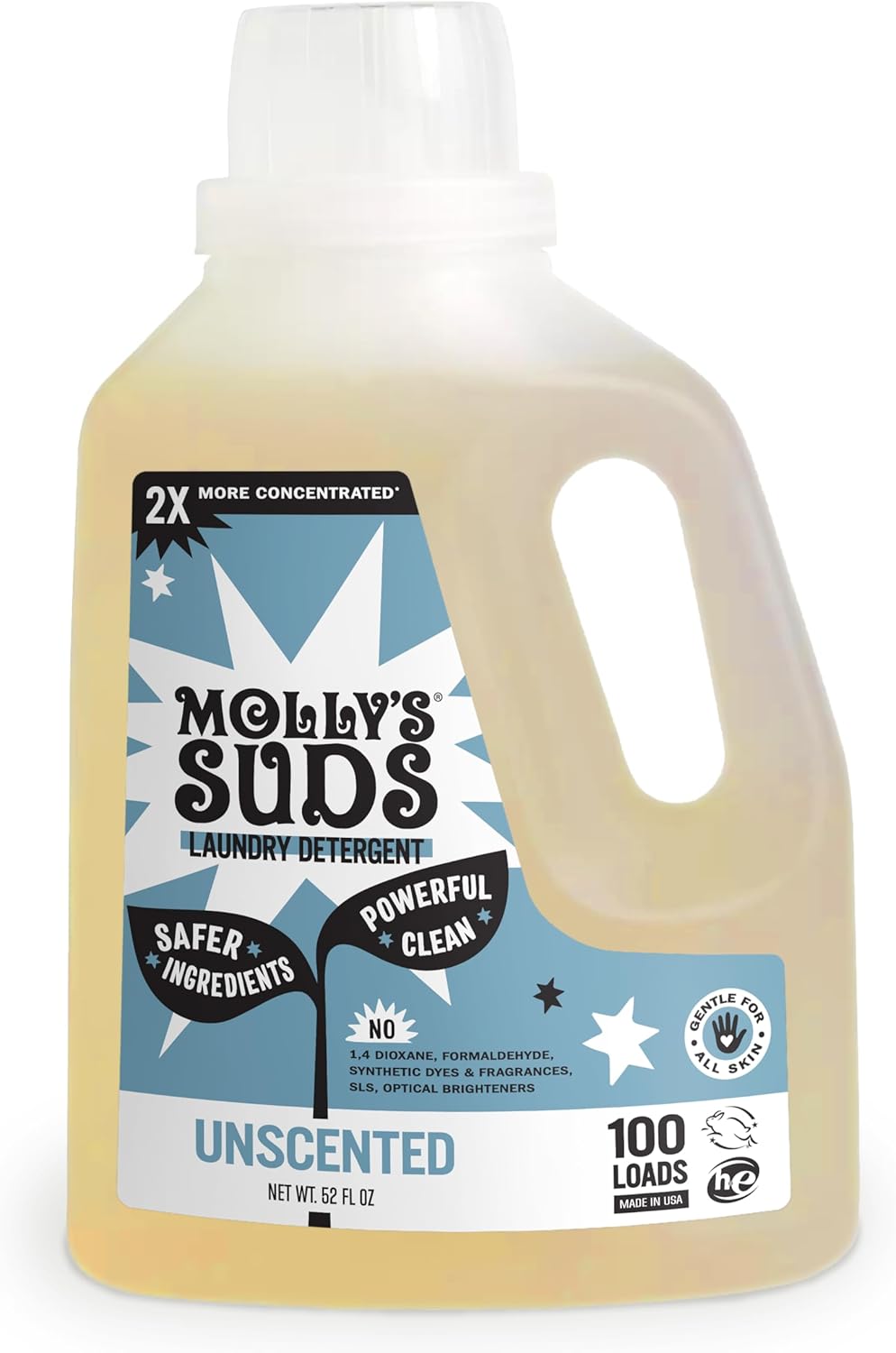Molly's Suds Liquid Laundry Detergent | Clean Laundry Detergent Soap for Sensitive Skin | 2x Concentrated, High Efficiency (HE) | Unscented - 100 Loads Nirvana Guru