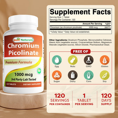 Best Naturals Chromium Picolinate 1000 mcg 120 Tablets Nirvana Guru