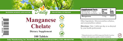Daily Manufacturing Manganese Chelate (5 mg) 100 Tablets Nirvana Guru