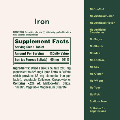 Nature's Bounty Iron 65mg, 325 mg Ferrous Sulfate, Cellular Energy Support, Promotes Normal Red Blood Cell Production, 100 Tablets Nirvana Guru