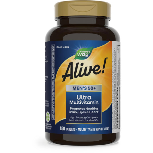 Nature's Way Alive! Men’s 50+ Daily Ultra Multivitamin, High Potency Formula, Supports Healthy Brain, Eyes & Heart*, with Methylated B12, Gluten-Free, 150 Tablets - Nirvana Guru
