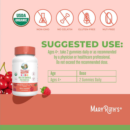 MaryRuth Organics Kids Vitamins | USDA Organic | Multivitamin Gummies + Postbiotics for Ages 4+ | Lactobacillus Rhamnosus | Vegan | Non-GMO | 60 Count - Nirvana Guru