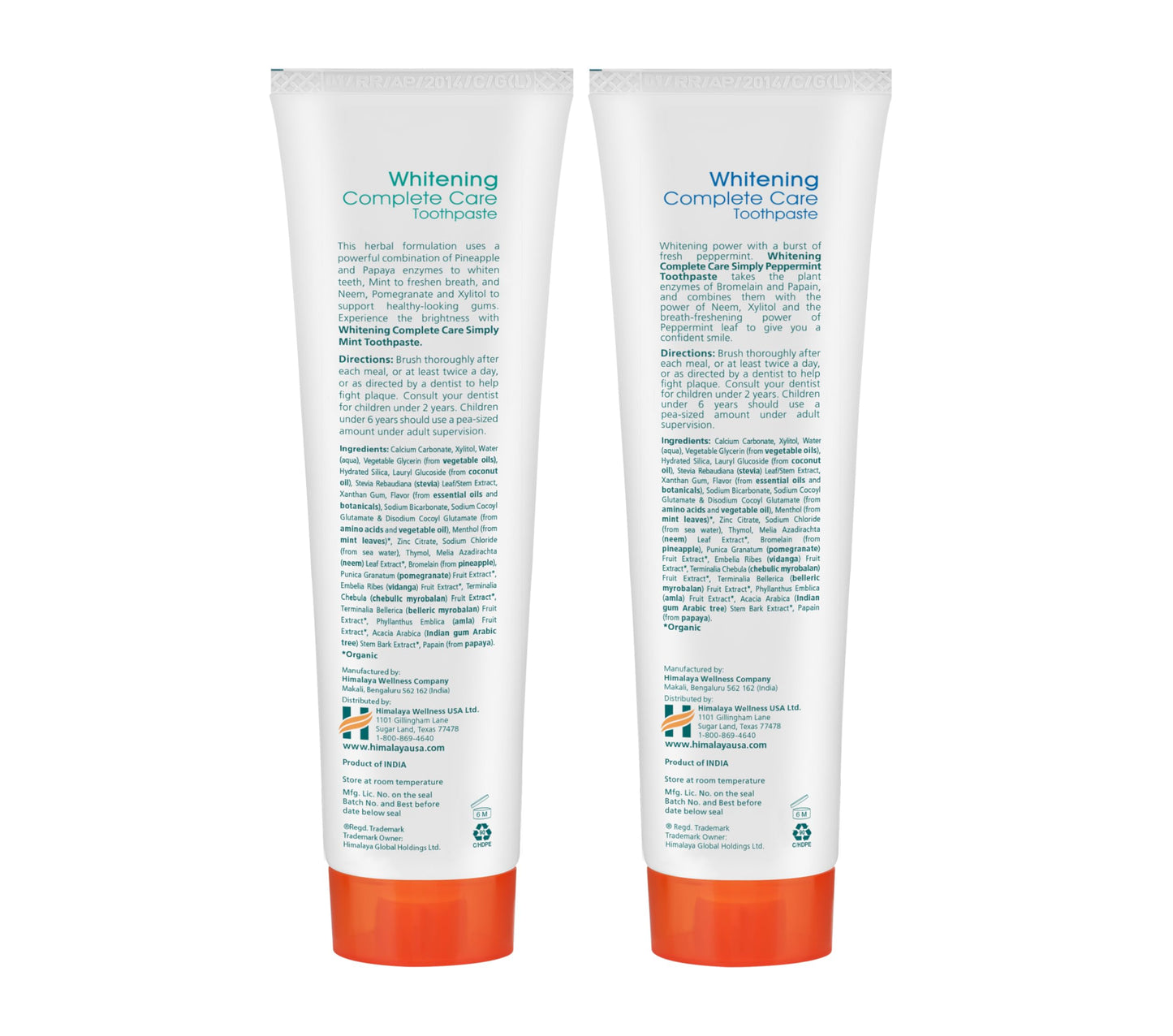 Himalaya Botanique Whitening Complete Care Toothpaste, Teeth Whitening, Fights Plaque, Fluoride Free, No Artificial Flavors, SLS Free, Cruelty Free, Foaming, Simply Mint Flavor, 5.29 Oz, 2 Pack - Nirvana Guru