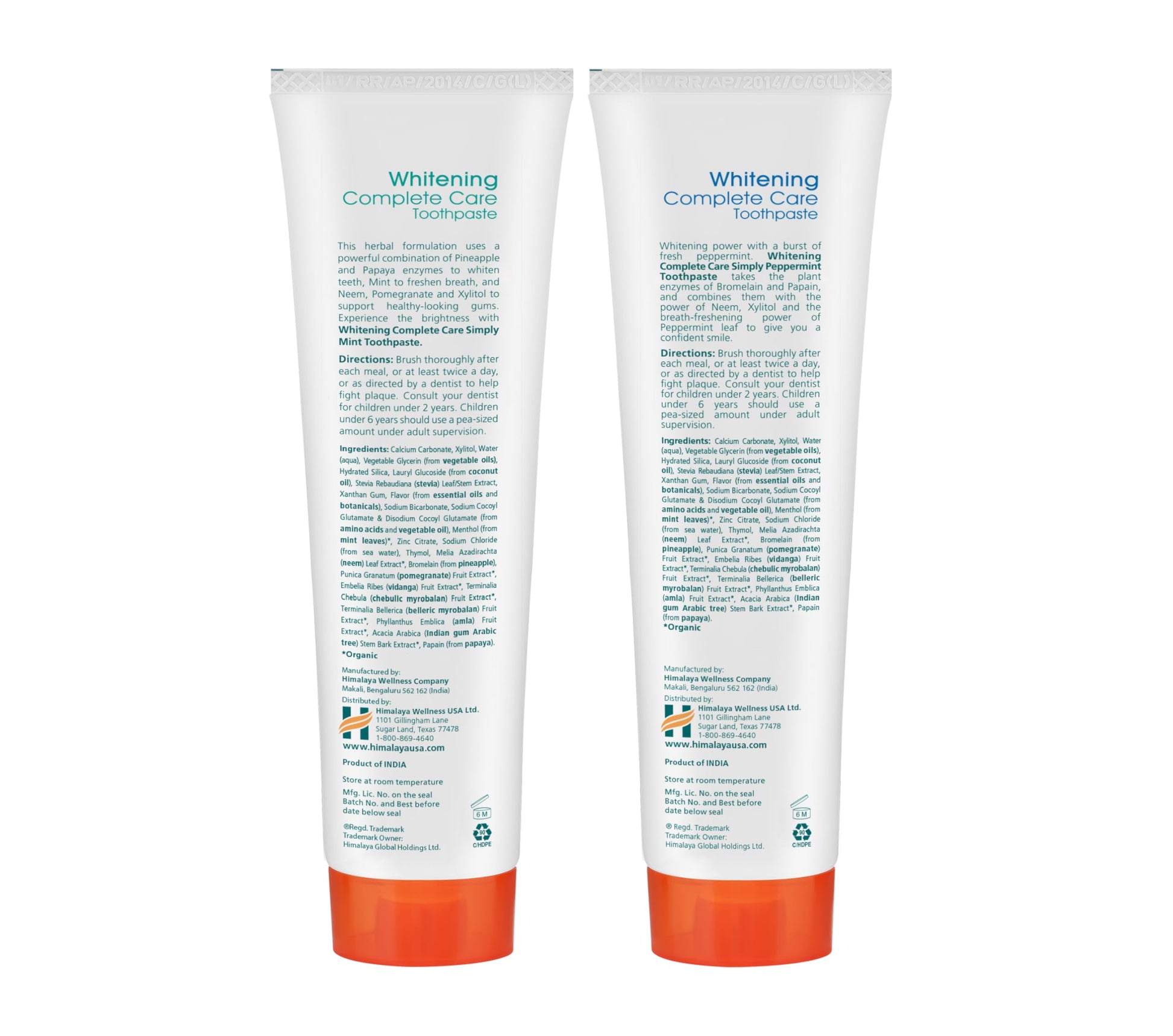 Himalaya Botanique Whitening Complete Care Toothpaste, Teeth Whitening, Fights Plaque, Fluoride Free, No Artificial Flavors, SLS Free, Cruelty Free, Foaming, Simply Mint Flavor, 5.29 Oz, 2 Pack - Nirvana Guru