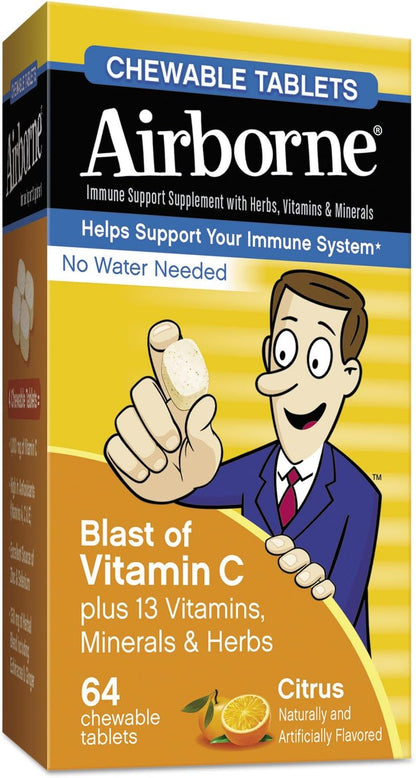 Airborne 18631 Immune Support Chewable Tablet, Citrus, 64 Count Nirvana Guru