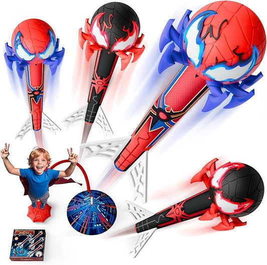 Spider Rocket Launcher for Kids, 4 Spider Rockets with Web Air Pump, Stomping Launch up Toys, Outdoor Outside Spider Toys Gifts for 3 4 5 6 7 8 9 10 Year Old Boys Girls Age 3-4 4-6 6-8 Birthday Gift nirvanaguru