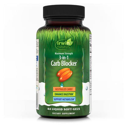 Irwin Naturals Maximum Strength 3-in-1 Carb Blocker - Neutralize Carbohydrates and Support Metabolism - 150 Liquid Softgels - Nirvana Guru
