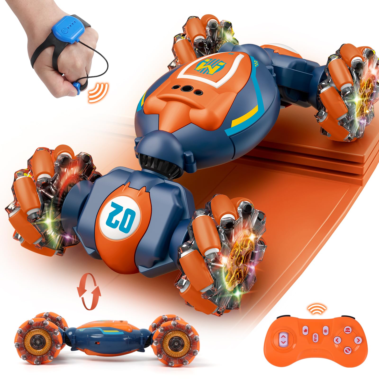 Gesture Sensing RC Stunt Car - Boys Toys Age 6-8-12, 4WD Hand Controlled Remote Control Twist Car with Light & Music, Cool Birthday Presents and Ideas Gifts for Kids Age 7 9 10 11 12 Years Old Nirvana Guru