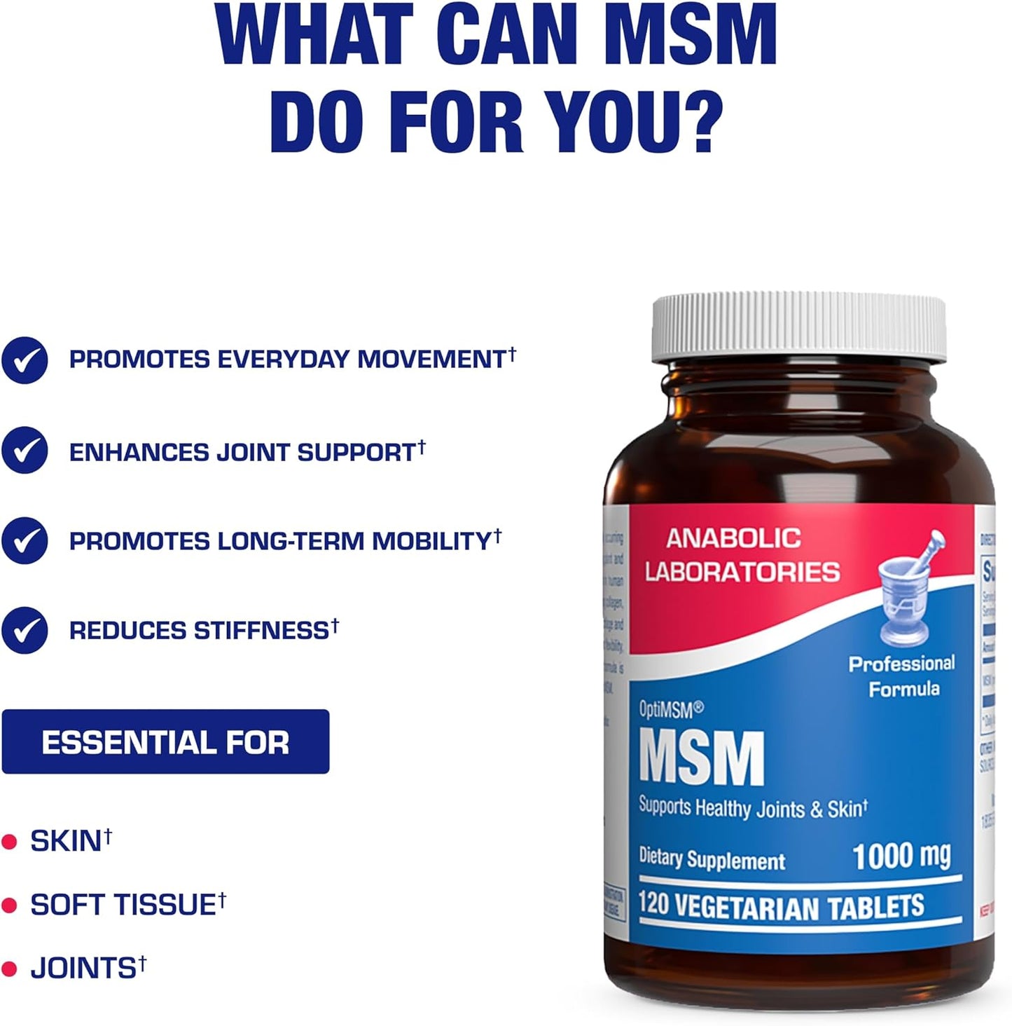 Methylsulfonylmethane MSM Supplement 1000mg - High Strength Soft Tissue & Joint Support Supplement with MSM from OptiMSM - Vegetarian Non-GMO & Made in the USA in cGMP Facilities - 60 Servings Nirvana Guru