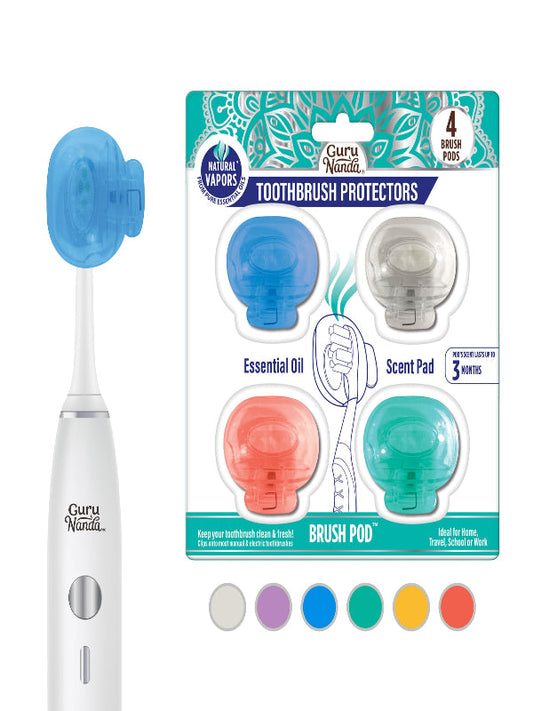 GuruNanda Brush Pods - Toothbrush Cover for Manual & Electric Toothbrush, Keeps Toothbrush Fresh & Clean, Travel Accessories with Natural Essential Oil Vapors, 4 Pack Nirvana Guru