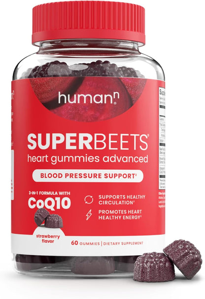 HumanN SuperBeets Heart Gummies - Beet Gummy with Energy Support, Grape Seed Extract & Beetroot Powder, Sugar Free - Pomegranate Berry Flavor, 60 Count - Nirvana Guru