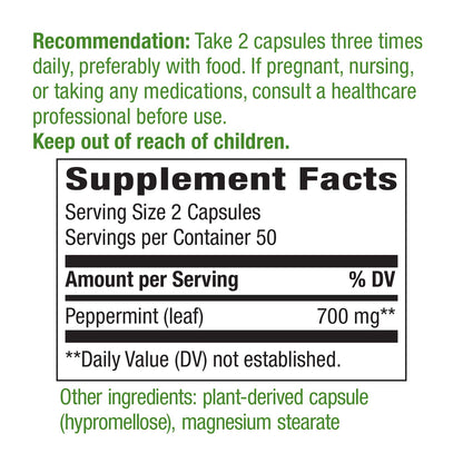 Nature's Way Peppermint Leaf, Traditionally Used to Soothe Digestion*, 700 mg per 2-Capsule Serving, Non-GMO Project Verified, 100 Vegan Capsules (Packaging May Vary) - Nirvana Guru