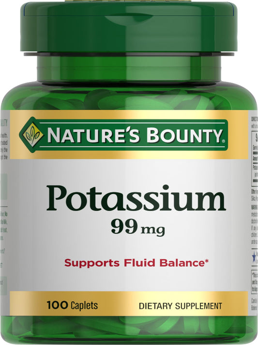 Nature's Bounty Potassium 99mg, Supports Fluid Balance and Muscle Activity, Involved in Normal Heart Function, Potassium Gluconate Dietary Supplement, Gluten Free, 1 Per Day, 100 Vegetarian Caplets Nirvana Guru