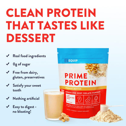 Equip Foods Prime Protein Powder | Clean, Grass Fed Beef Protein Isolate | Carnivore Protein Powder | Paleo, Keto Friendly | Gluten, Dairy Free | Helps Build & Repair Tissue | 30 Servings, Chocolate