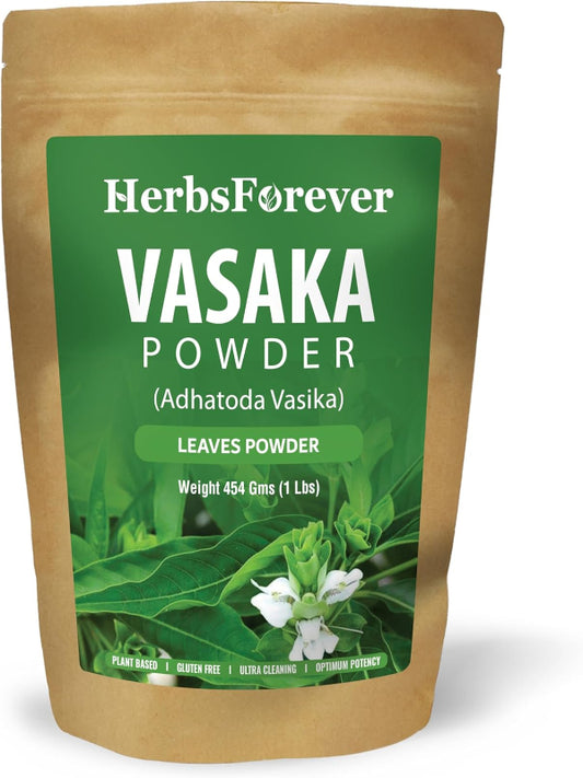 Vasaka Powder | Justicia Adhatoda | Supports Respiratory Health & Wellness | Herbal Supplement | Non-GMO, Vegan | 454g (1 lb) | Traditional Ayurveda Nirvana Guru