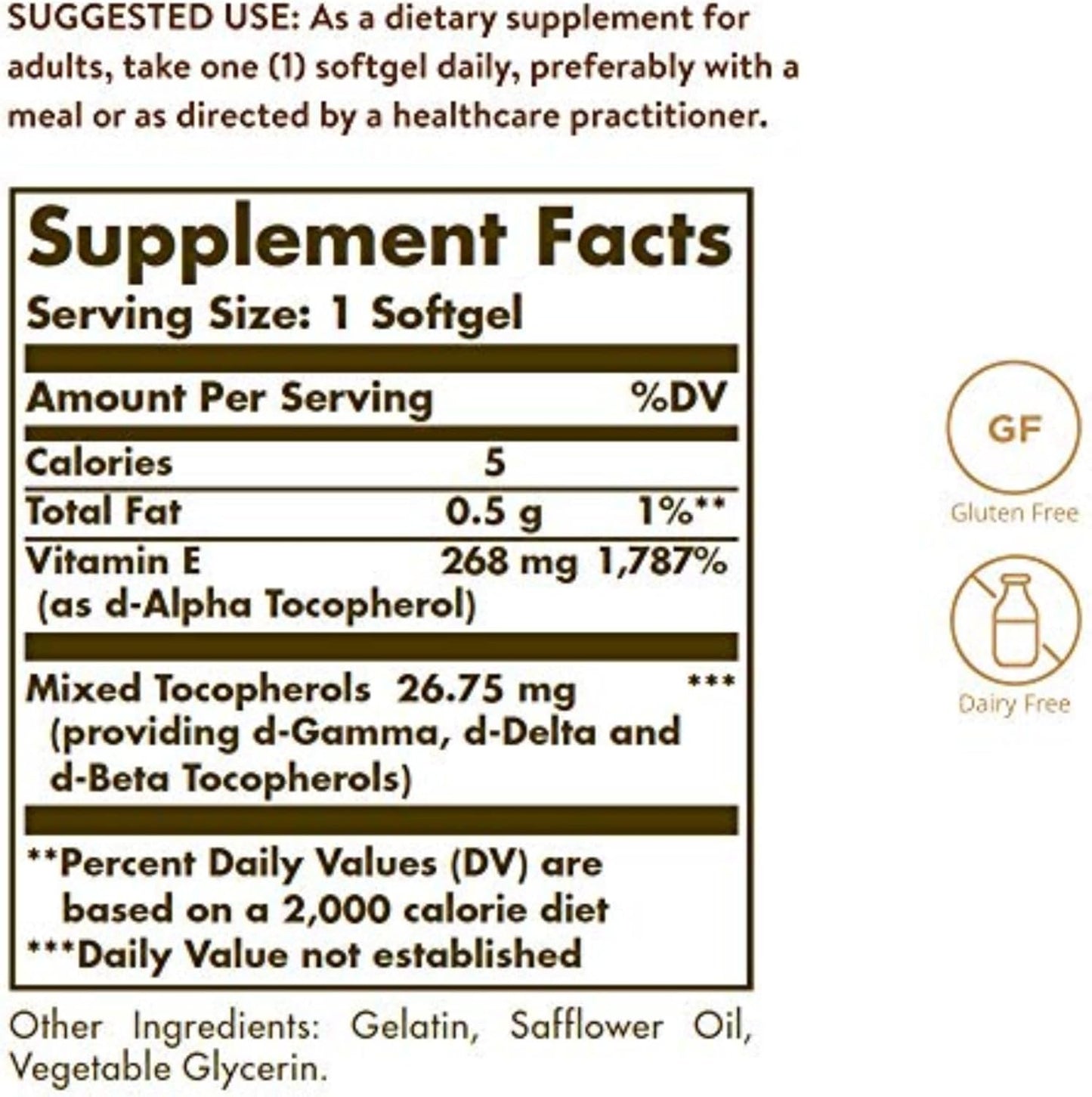 Solgar Vitamin E 268 MG (400 IU) (d-Alpha Tocopherol & Mixed Tocopherols), 100 Softgels - Supports Immune System & Skin Nutrition - Natural Antioxidant - Gluten Free, Dairy Free - 100 Servings Nirvana Guru