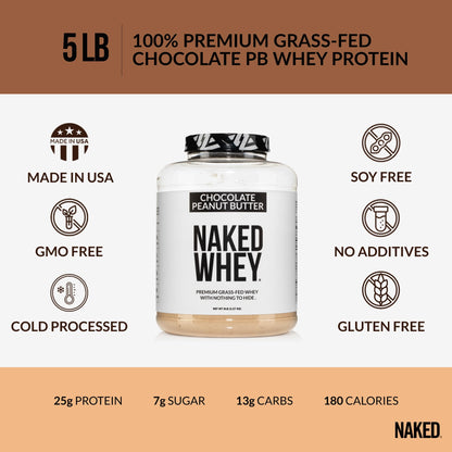NAKED Whey Vanilla Protein Powder - Only 3 Ingredients - Grass Fed Whey Protein Powder, Vanilla Flavor, and Organic Coconut Sugar, No GMO, No Soy, and Gluten Free - 24 Servings