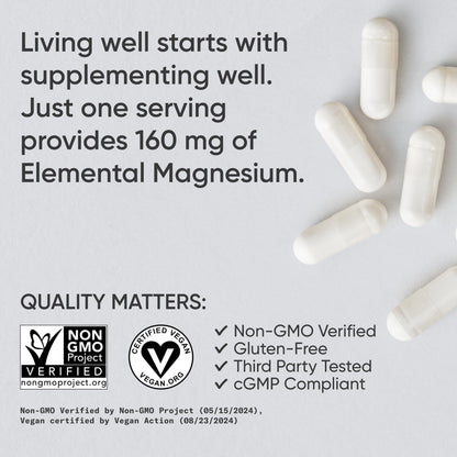 Sports Research® Magnesium Glycinate - Supports Restful Sleep & Enzymatic Processes - 160 mg Chelated Magnesium - Vegan Capsule - 90 Count - Nirvana Guru