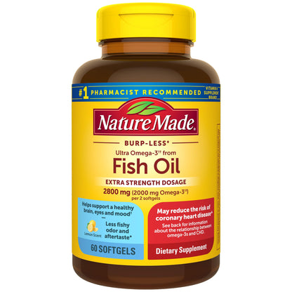 Nature Made Extra Strength Omega 3 Fish Oil Supplements, 2800mg, Fish Oil Omega 3 Supplements as Ethyl Esters for Healthy Heart, Brain, Eyes, Mood Support, 60 Softgels, 30 Day Supply - Nirvana Guru