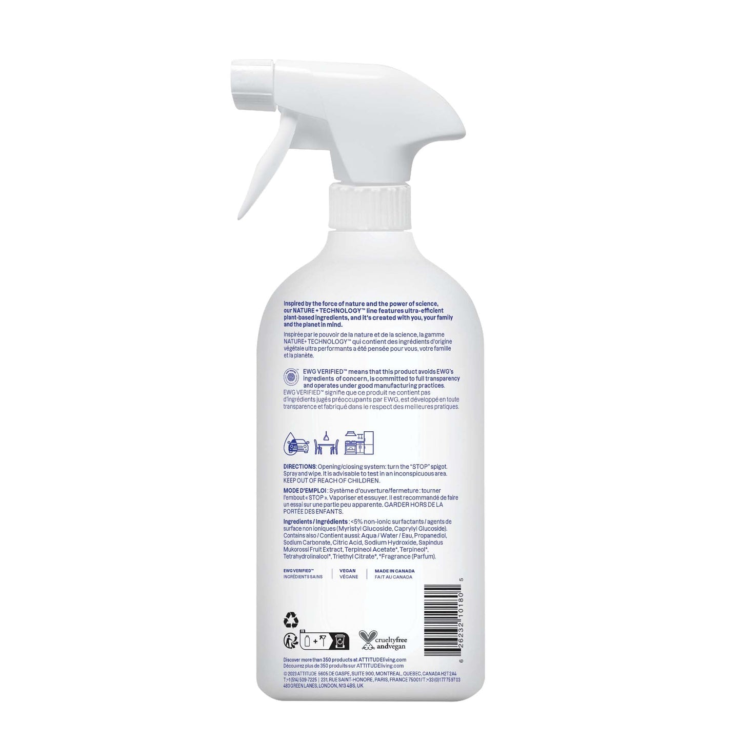 ATTITUDE All Purpose Cleaner Spray, EWG Verified, Vegan, Made with 94% Plant-Based Ingredients, Streak-Free for Kitchen, Bathroom, Glass & More, Citrus Zest Scent, 27.1 Fl Oz Nirvana Guru