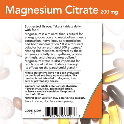 NOW Foods Supplements, Magnesium Citrate, Enzyme Function*, Nervous System Support*, 240 Veg Capsules - Nirvana Guru