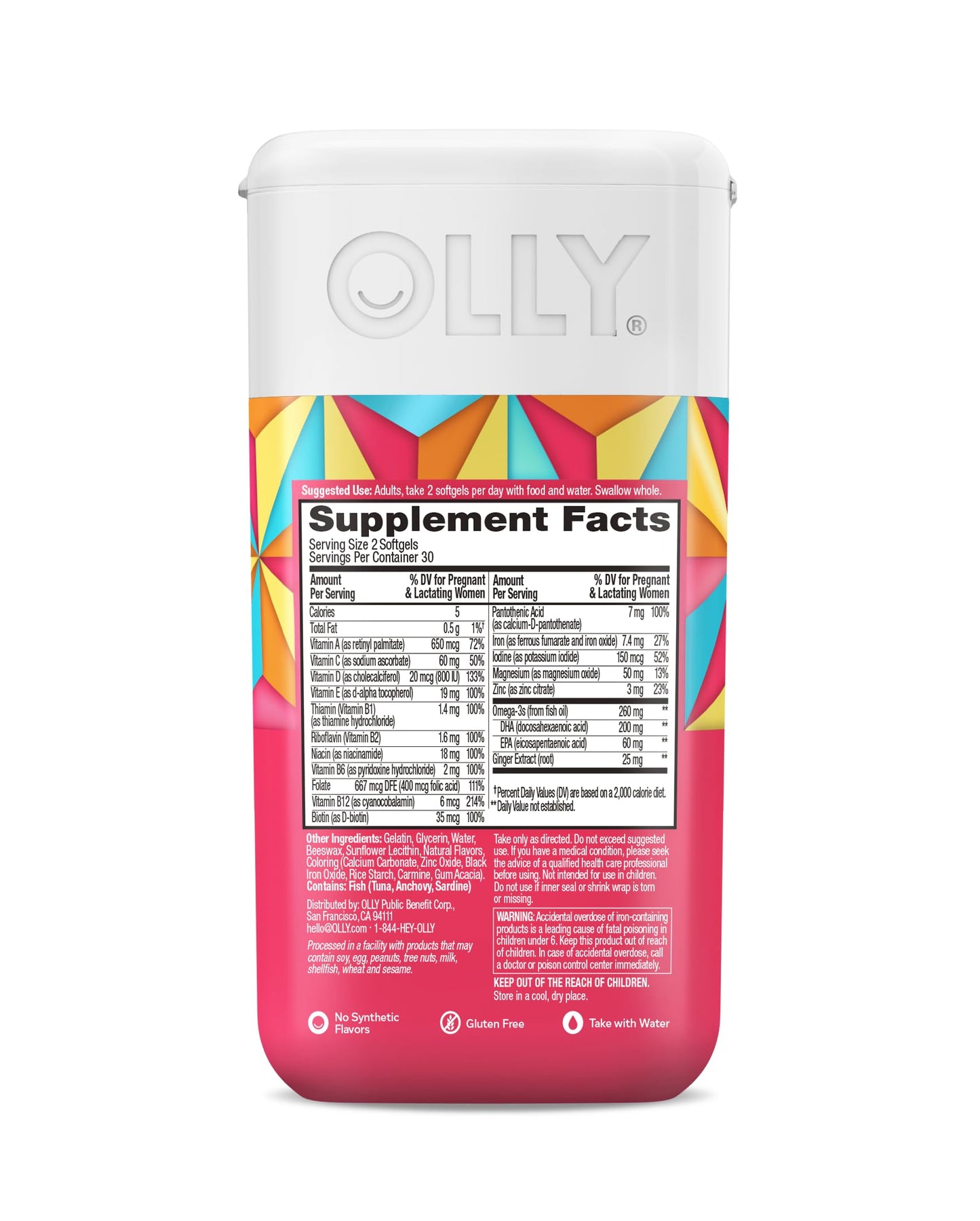 OLLY Ultra Strength Prenatal Multivitamin Softgels, Supports Healthy Growth, Brain Development, Iron, Folic Acid, DHA, Vitamins C, E, 30 Day Supply-60 Count Nirvana Guru