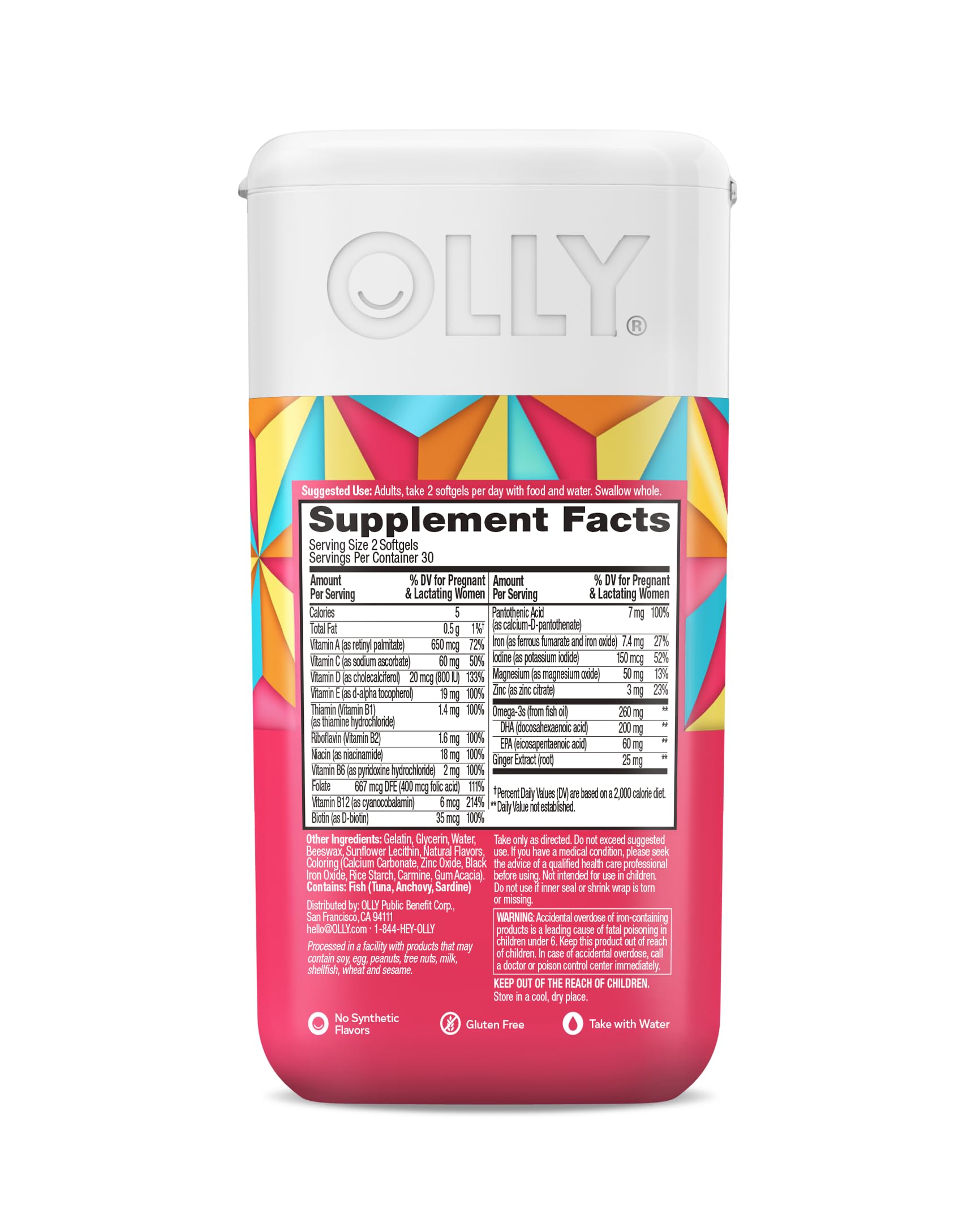 OLLY Ultra Strength Prenatal Multivitamin Softgels, Supports Healthy Growth, Brain Development, Iron, Folic Acid, DHA, Vitamins C, E, 30 Day Supply-60 Count Nirvana Guru