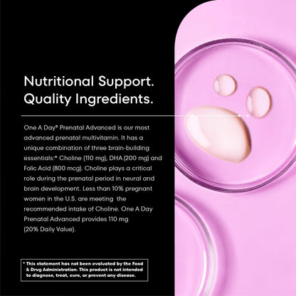 ONE A DAY Women’s Prenatal Advanced Complete Multivitamin with Brain Support* with Choline, Folic Acid, Omega-3 DHA & Iron for Pre, During & Post Pregnancy, 60+60 Ct (120 Total) (Packaging May Vary) Nirvana Guru