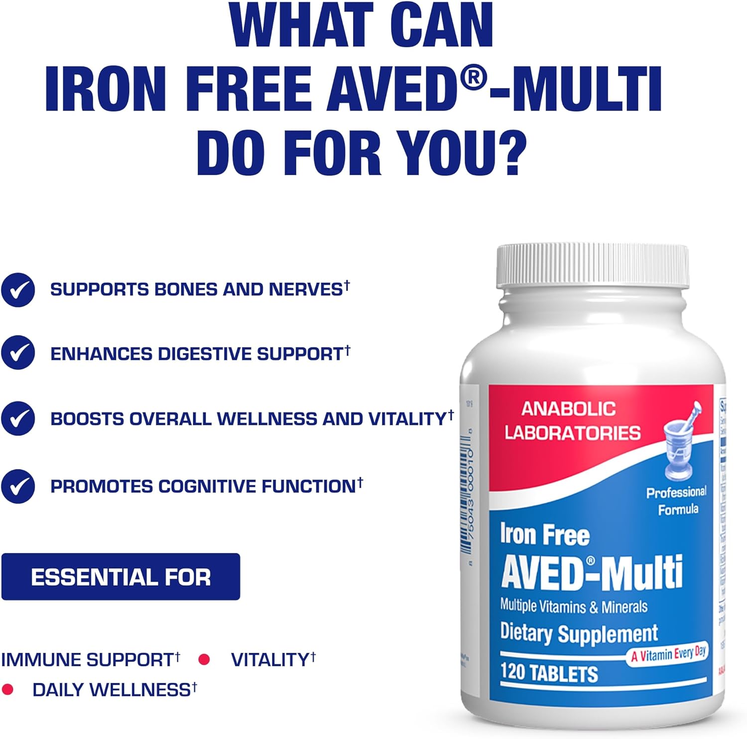 Iron Free Daily Multivitamin for Men and Women, 120 Tablets - AVED Daily Multi Vitamin and Minerals Health Supplement - Vitamins A, C, D, E, Vitamin B Complex, Zinc, Calcium, Magnesium, More Nirvana Guru