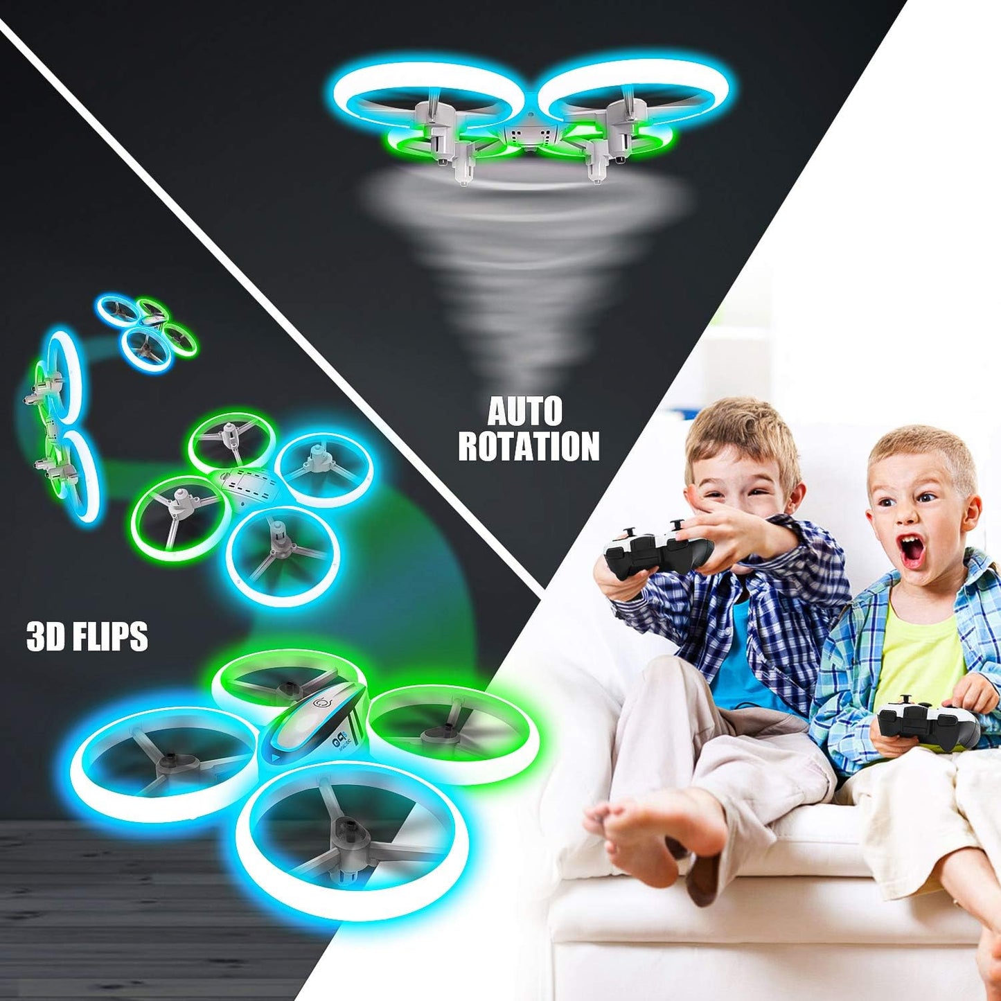 Q9s Drones for Kids,RC Drone with Altitude Hold and Headless Mode,Quadcopter with Blue&Green Light,Propeller Full Protect,2 Batteries and Remote Control,Easy to fly Kids Gifts Toys for Boys and Girls Nirvana Guru