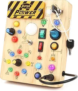 Joyreal Montessori Busy Board Wooden Sensory Toys for Toddler with LED Light Up Switch, Baby Fidget Board Travel Toys for 18+ Months, Boys Girls Birthday, Medium nirvanaguru