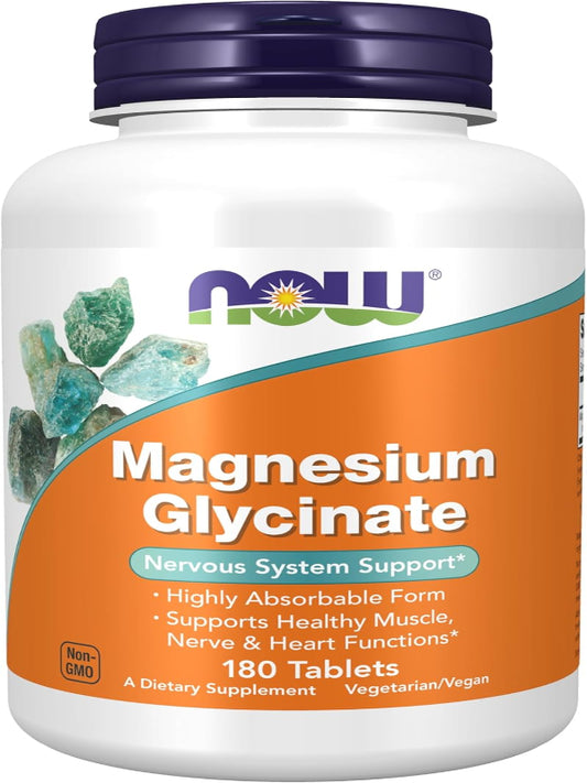 NOW Foods Supplements, Magnesium Glycinate 100 mg, Highly Absorbable Form, 180 Tablets - Nirvana Guru