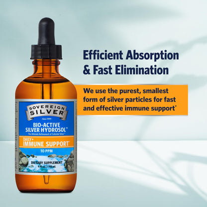 Sovereign Silver Immune Support - Colloidal Silver, Bio-Active Silver Hydrosol, 10 ppm, Liquid Dropper, 4 Fl Oz, (118 mL) Nirvana Guru