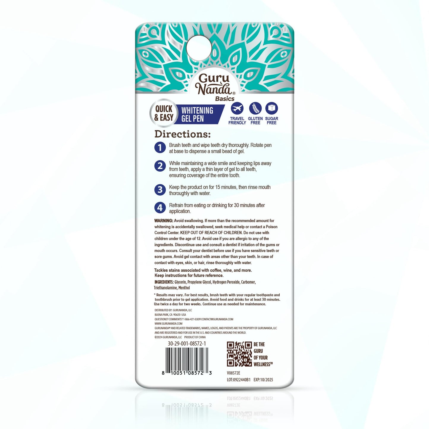GuruNanda Teeth Whitening Pen,(0.06 fl oz)-20 Uses, Vegan & Gentle on Teeth Pro Formula - Hydrogen Peroxide Whitening Gel Pen, Cruelty-free, Mint Flavor Nirvana Guru