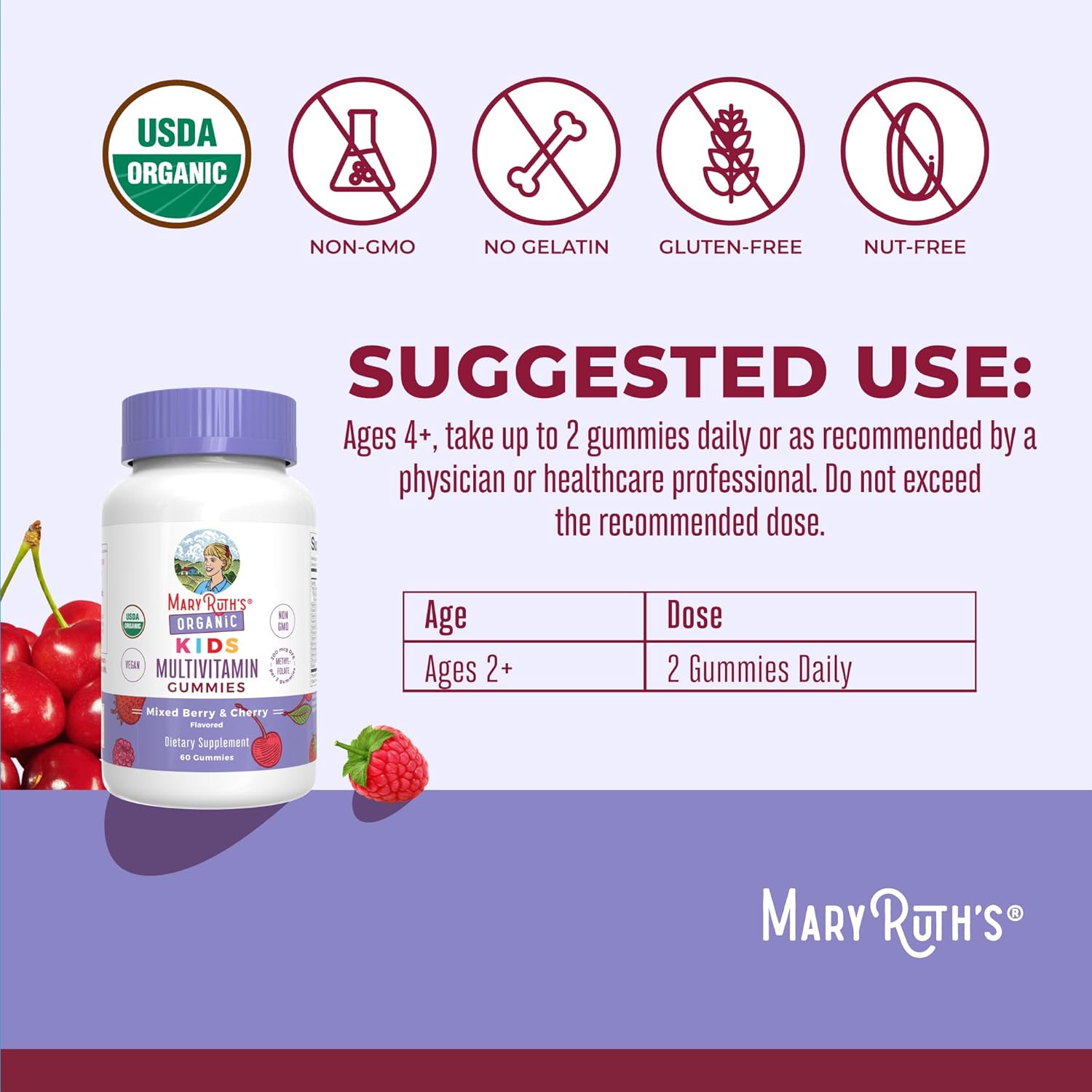 MaryRuth Organics Kids Vitamins | Multi | 1 Month Supply | Kids Multivitamin Gummies for Ages 4+ | Vegan | Only 2 Gummies a Day | 60 Count - Nirvana Guru