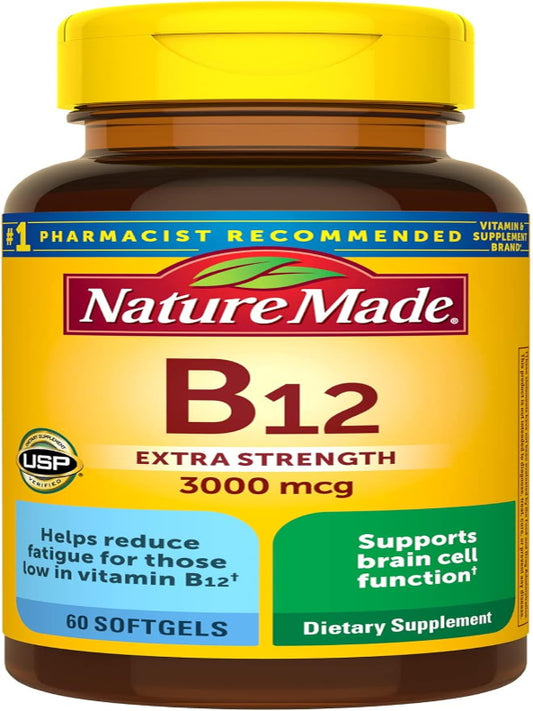 Nature Made Extra Strength Vitamin B12 3000 mcg, Dietary Supplement for Energy Metabolism Support, 60 Softgels, 60 Day Supply - Nirvana Guru