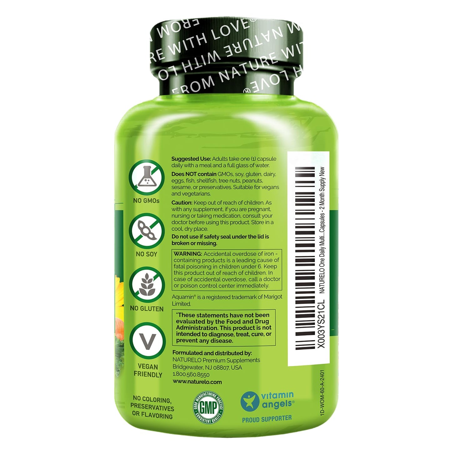 NATURELO One Daily Multivitamin for Women - Energy Support - Whole Food Supplement to Nourish Hair, Skin, Nails - Non-GMO - No Soy - Gluten Free - 120 Capsules - 4 Month Supply - Nirvana Guru