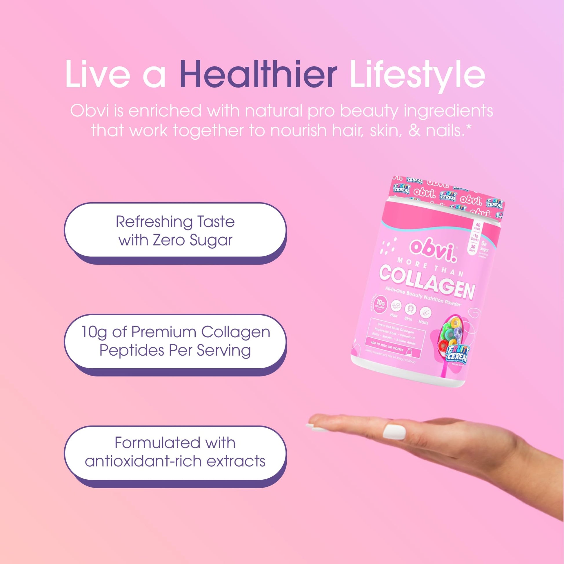 Obvi More Than Collagen Powder | Supports Healthy Hair, Skin, Nails, Joints, Gut | Grass-Fed Multi Collagen Supplement with Hyaluronic Acid, Biotin, Keratin | Cocoa Cereal, 30 Servings - Nirvana Guru