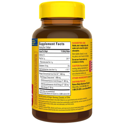 Nature Made Extra Strength Omega 3 Fish Oil Supplements, 2800mg, Fish Oil Omega 3 Supplements as Ethyl Esters for Healthy Heart, Brain, Eyes, Mood Support, 60 Softgels, 30 Day Supply - Nirvana Guru