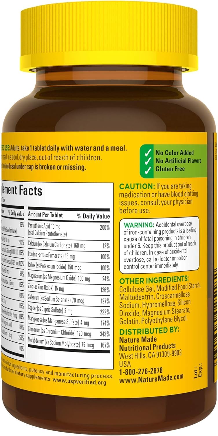 Nature Made Multivitamin Tablets with Iron, Multivitamin for Women and Men for Daily Nutritional Support, 130 Tablets, 130 Day Supply (Packaging May Vary) - Nirvana Guru